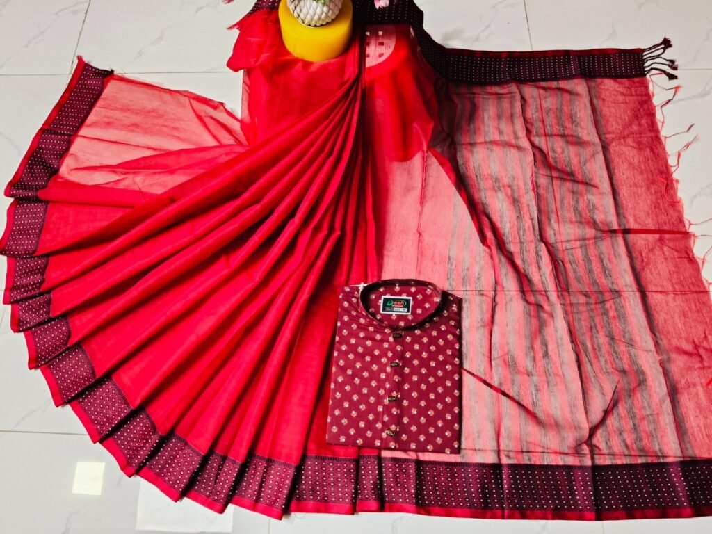 চান্দুরী ডিজিটাল প্রিন্টের শাড়ি এবং পাঞ্জাবি কাপল ড্রেস