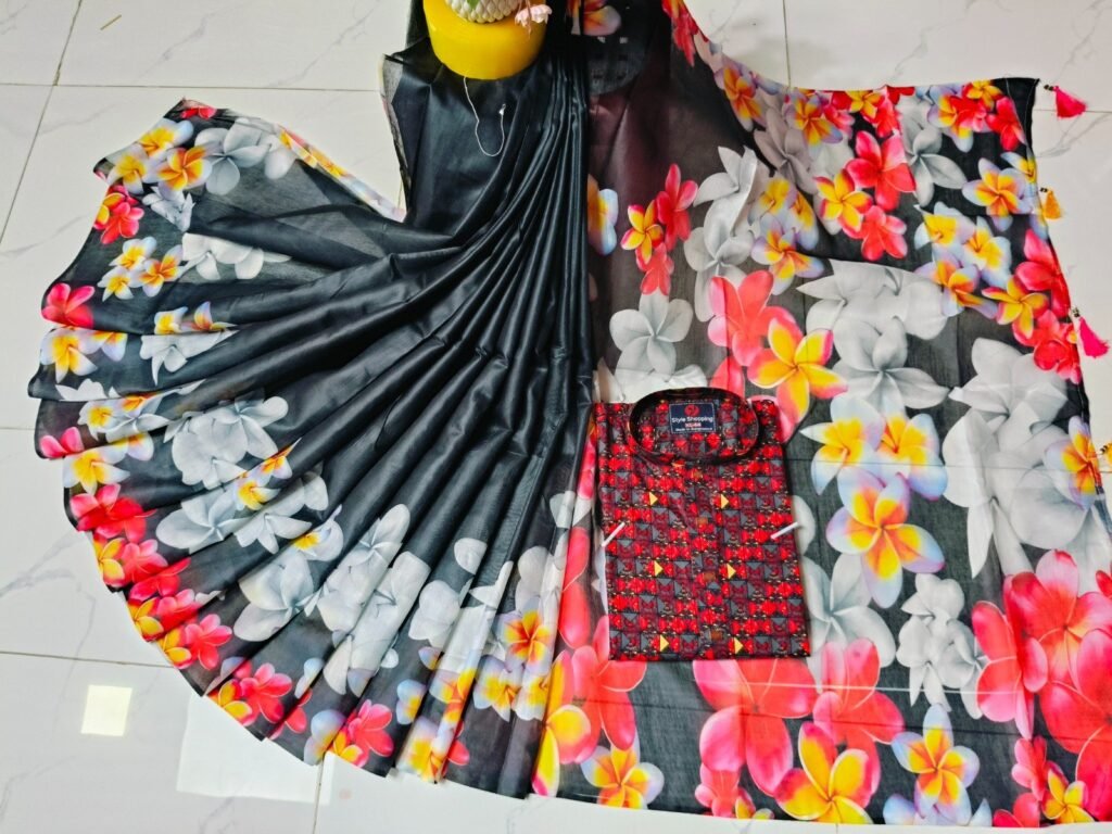 চান্দুরী ডিজিটাল প্রিন্টের শাড়ি এবং পাঞ্জাবি কাপল ড্রেস