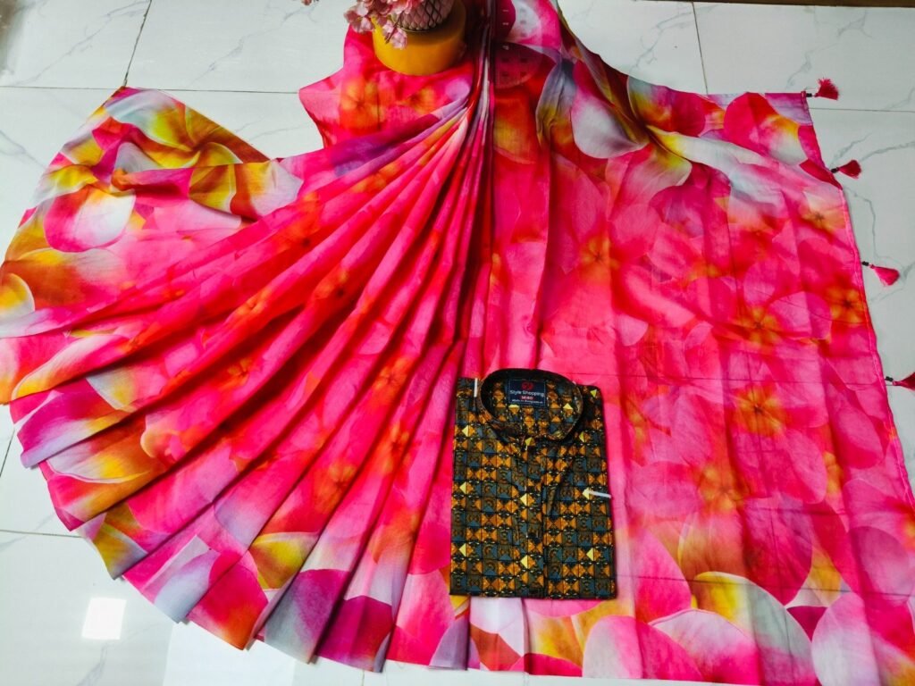 চান্দুরী ডিজিটাল প্রিন্টের শাড়ি এবং পাঞ্জাবি কাপল ড্রেস