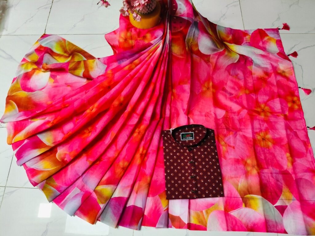 চান্দুরী ডিজিটাল প্রিন্টের শাড়ি এবং পাঞ্জাবি কাপল ড্রেস