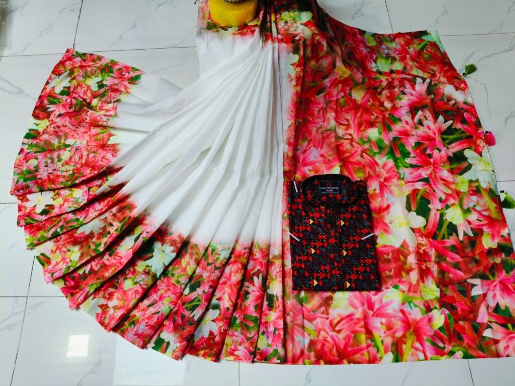 চান্দুরী ডিজিটাল প্রিন্টের শাড়ি এবং পাঞ্জাবি কাপল ড্রেস