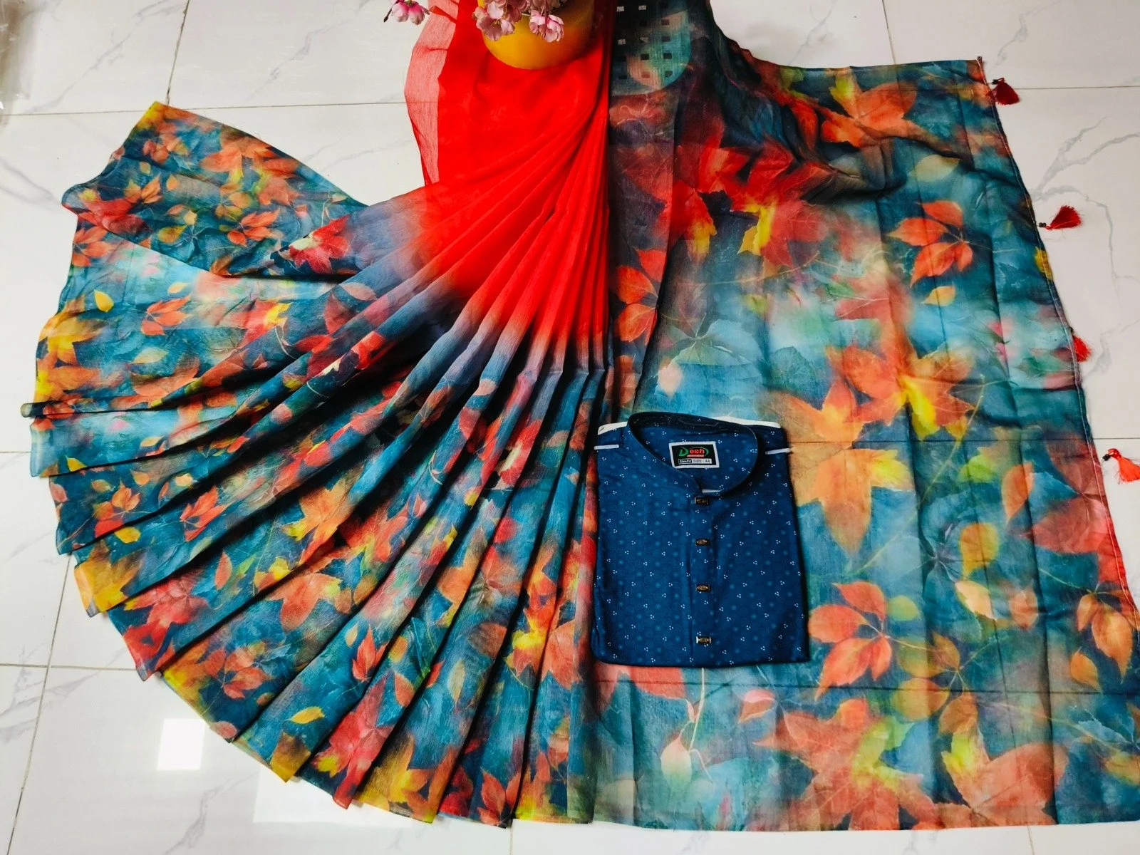 চান্দুরী ডিজিটাল প্রিন্টের শাড়ি এবং পাঞ্জাবি কাপল ড্রেস 85
