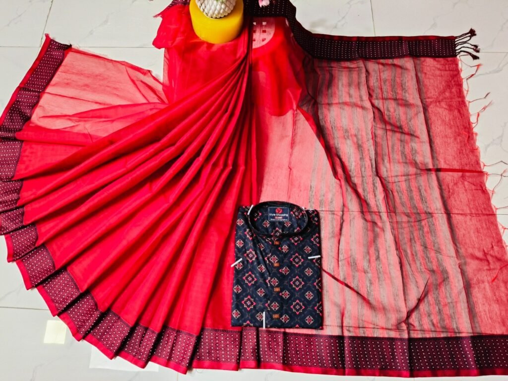 চান্দুরী ডিজিটাল প্রিন্টের শাড়ি এবং পাঞ্জাবি কাপল ড্রেস