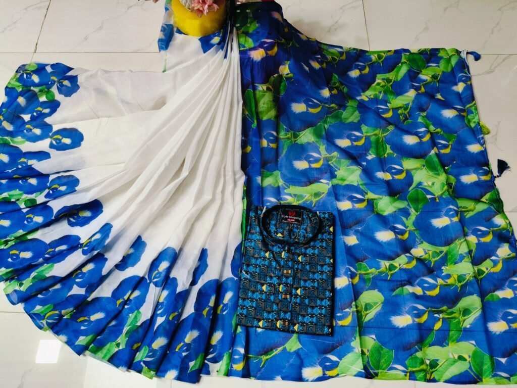 চান্দুরী ডিজিটাল প্রিন্টের শাড়ি এবং পাঞ্জাবি কাপল ড্রেস