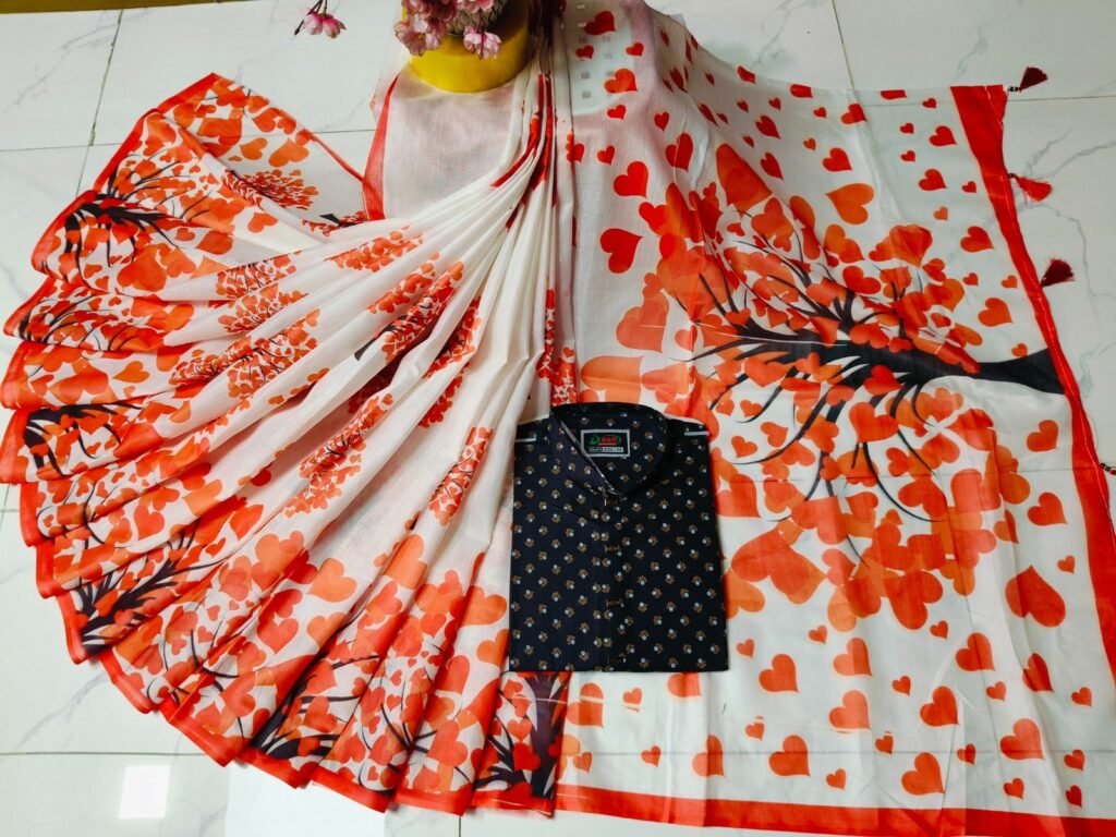 চান্দুরী ডিজিটাল প্রিন্টের শাড়ি এবং পাঞ্জাবি কাপল ড্রেস